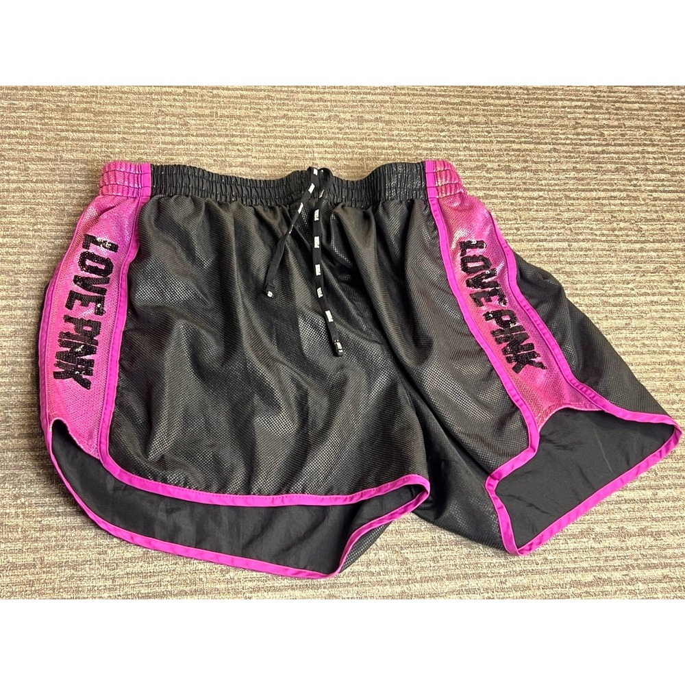Y2K Victorias Secret Love PINK Black Sequins Shorts Booty Bling Small Retro‎